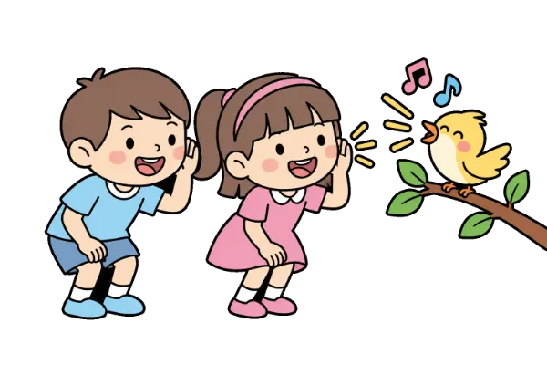 幼兒用耳朵仔細聆聽聲音插圖