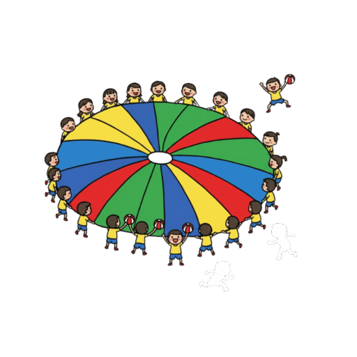 21-10 青蛙下蛋：全體握住氣球傘邊緣站立，一人站在中央將傘甩起，並將5～8個球往外拋。若球滾出圓周外，則看誰是中間失誤者，被罰扣分。