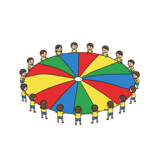 21-7 大象加油：雙手握傘邊，兩腳開立，用力拉或放鬆傘，腳移動者被淘汰。20人時在圓周上玩，少於20人時，以直線之船型玩。