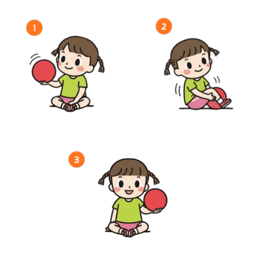 4-7 將球由一手經過一邊腳下再拿起. 換到另一手上（畫個大8字）. 小心別讓球掉下來喔！