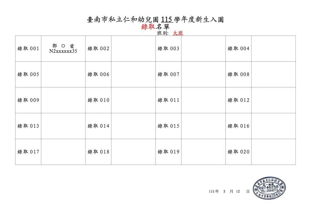 仁和幼兒園照片 - 生第一階段 錄取名單海報.刊登網站錄取名單 A4 312 1 1024x723.jpeg