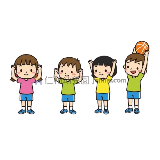 幼兒球類遊戲圖解：隊伍幼兒將球由頭頂上方往後傳遞