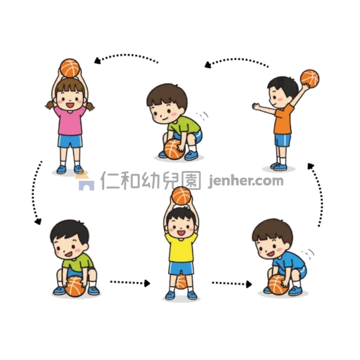 幼兒球類遊戲圖解：隊伍交替從頭頂與跨下傳球