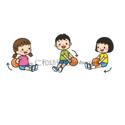 幼兒球類遊戲圖解：幼兒用雙手引導球貼著身體繞圈滾動